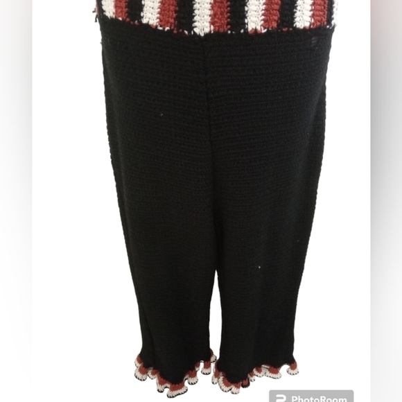 Zara Limited Edition Rust White Black Crocheted Ruffles Trim Striped Jum… - Picture 6 of 9